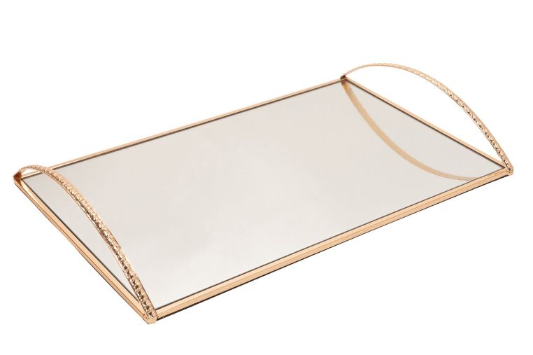 19'' MIRRORED TRAY WITH HANDLES, GOLD