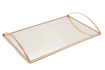 19'' MIRRORED TRAY WITH HANDLES, GOLD