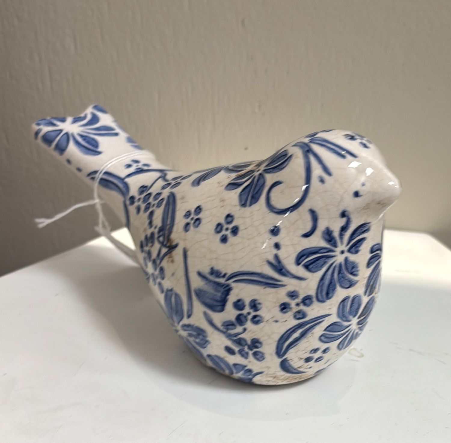 BLUE AND WHITE FLORAL BIRD - SMALL