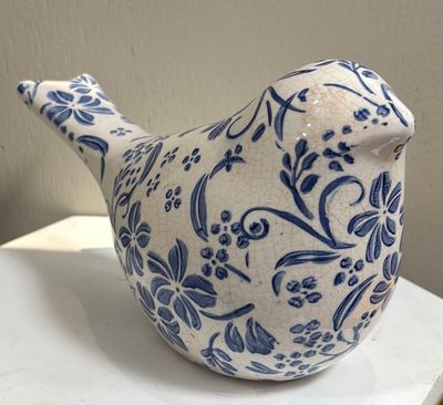 BLUE AND WHITE FLORAL BIRD - LARGE
