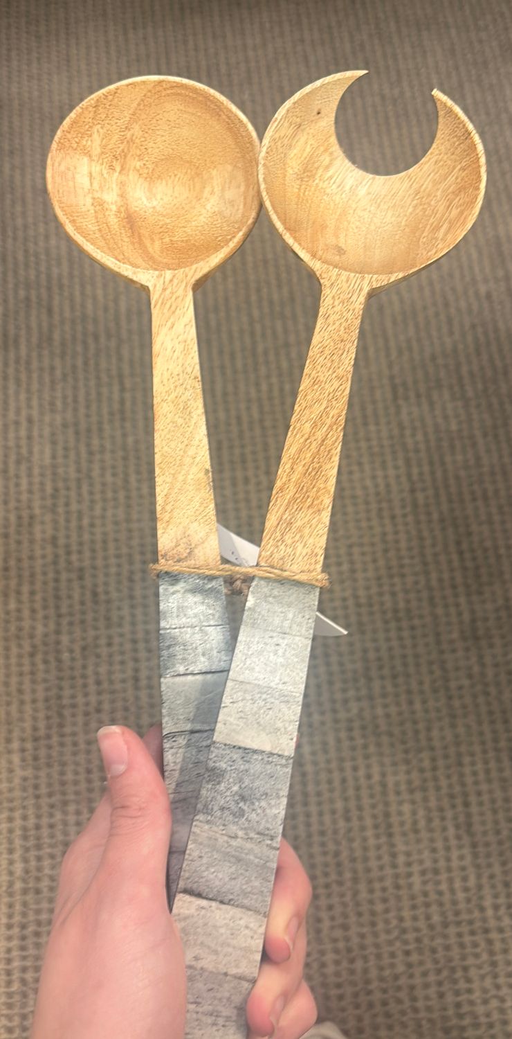 WOOD AND STONE SALAD SERVERS