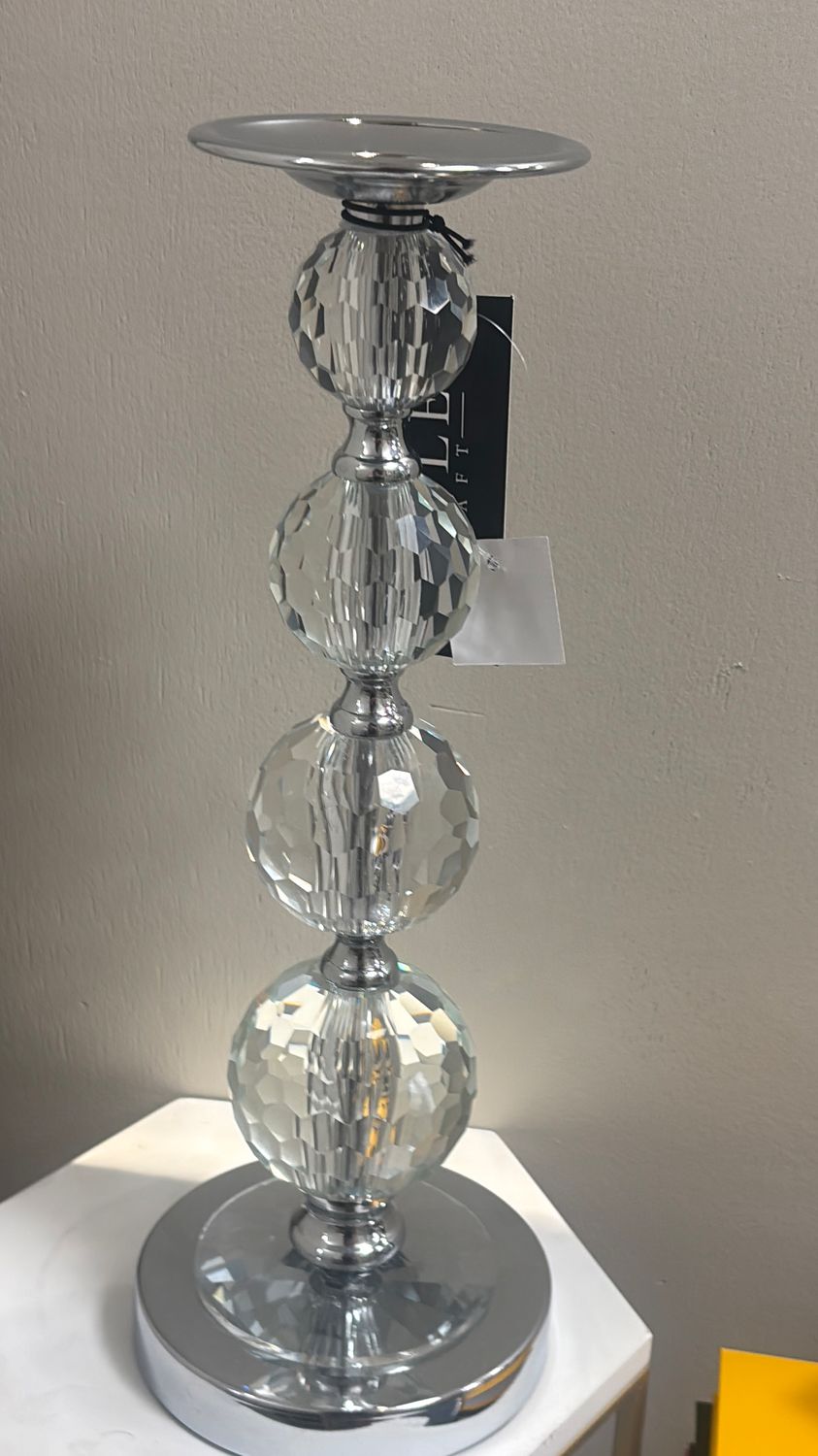 GLASS AND SILVER CANDLE HOLDER - LARGE