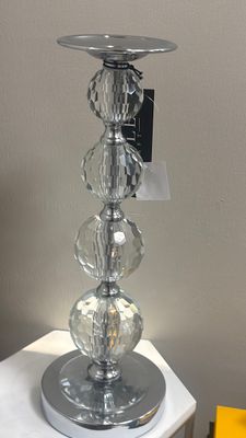 GLASS AND SILVER CANDLE HOLDER - LARGE