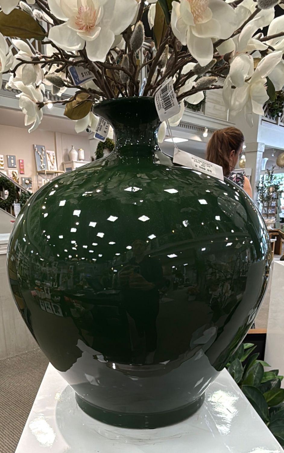 POMEGRANATE SHAPE PORCELAIN VASE 17'' H GREEN