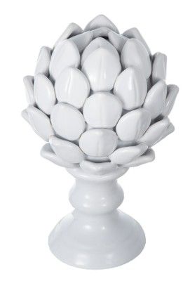 D6.5x10" WHITE CERAMIC ARTICHOKE SCULPTURE