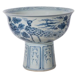 BLUE AND WHITE MORTIF SERVING BOWL