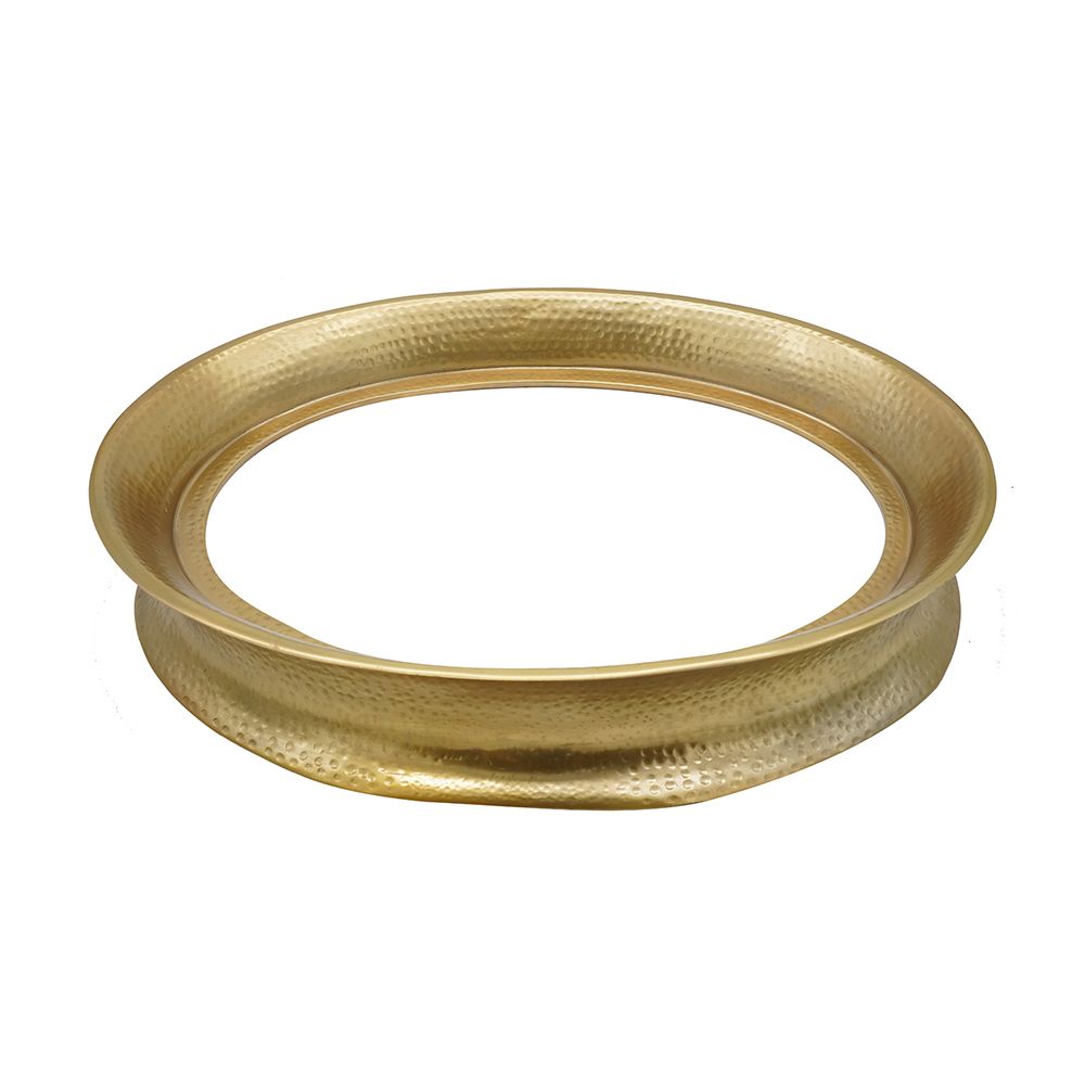 Round Decorative Aluminum and Marble Tray, Gold and White,