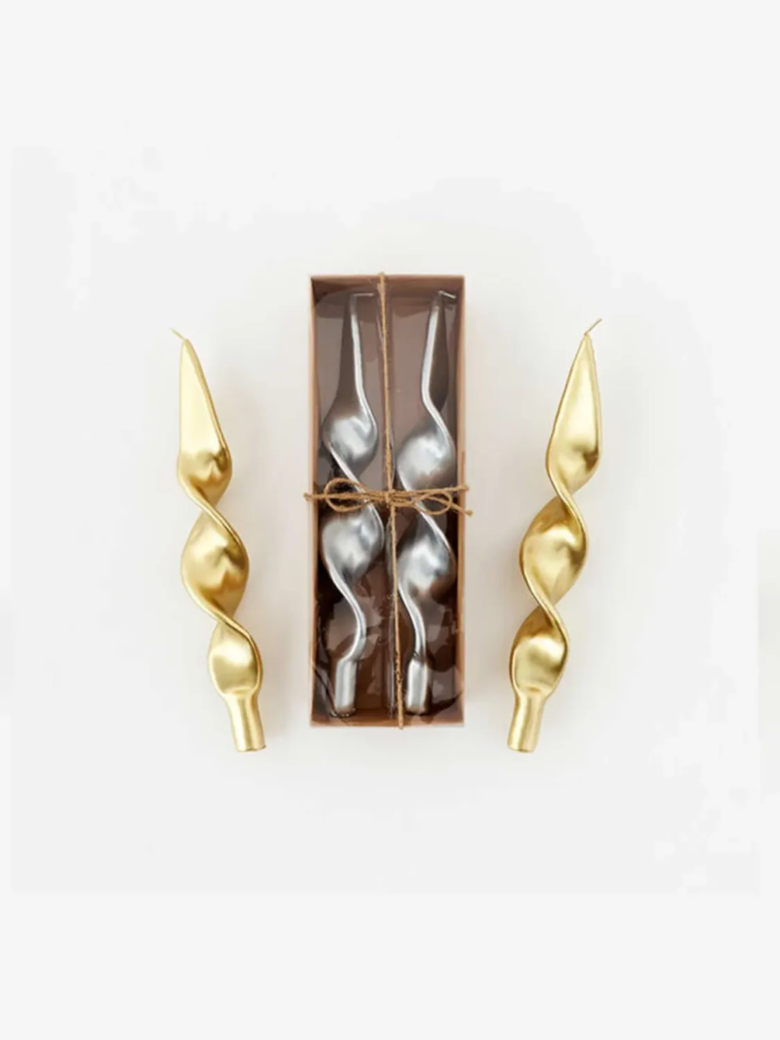 SET OF TWO SILVER/ GOLD RIBBON CANDLE
