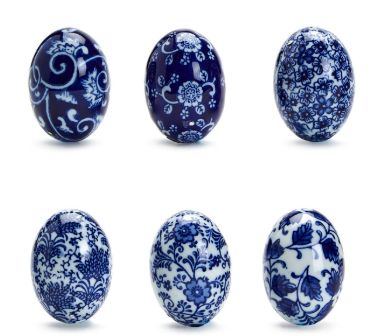 Blu and White Set of 6 Hand Painted Easter Eggs in Box