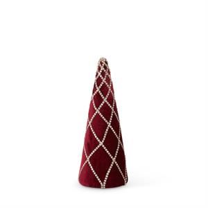 11.75" BURGUNDY VELVET CONE TREE W/ GOLD RIBBON TRIM