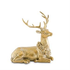 6" ANTIQUE GOLD LAYING RESIN DEER