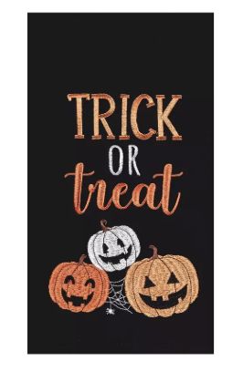 "Trick-or-Treat" Black and Orange Pumpkin Kitchen Towel