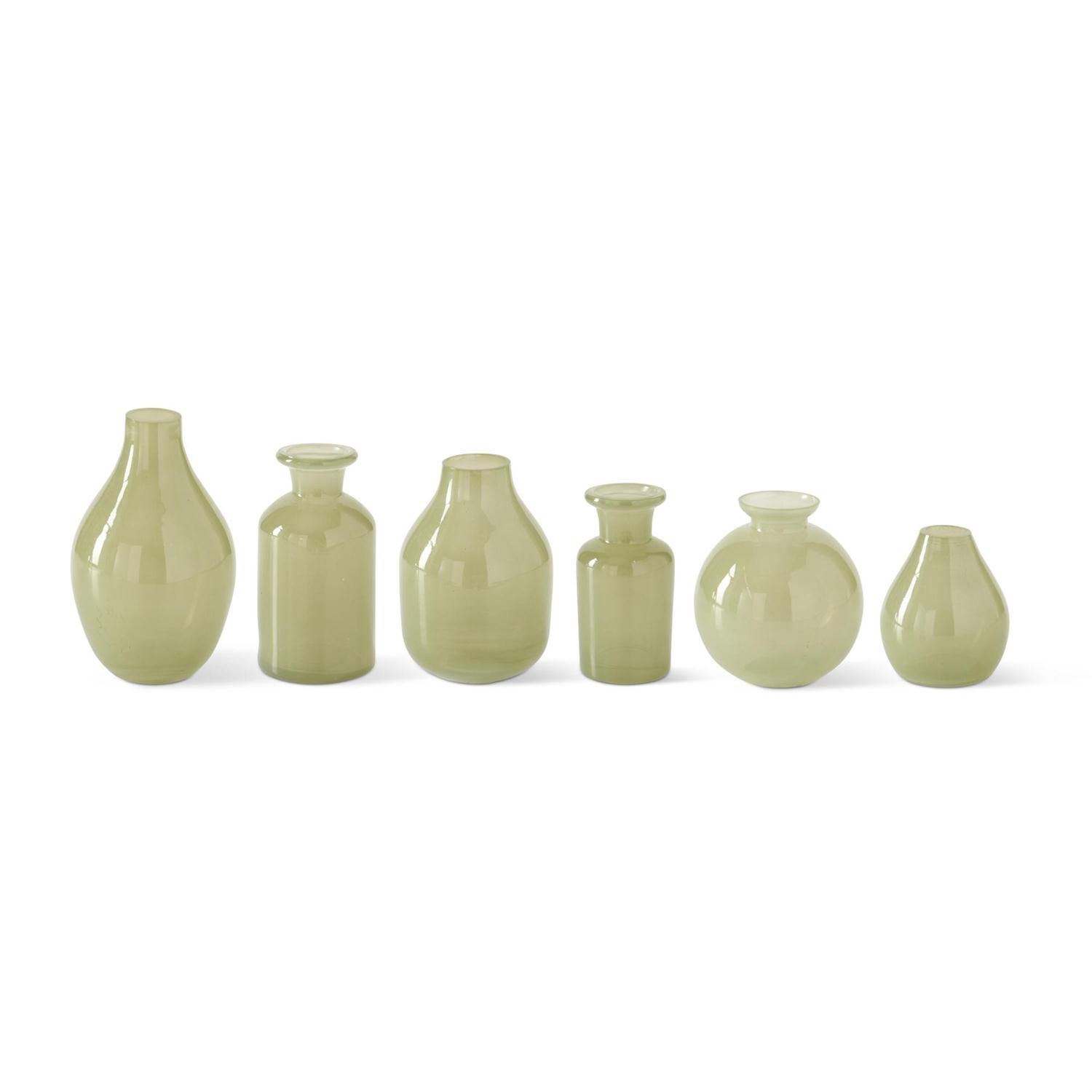 HAND SPRAYED SMALL GREEN GLASS VASES - V