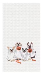 TRICK OR TREAT HALLOWEEN COSTUME GHOST DOG TOWEL