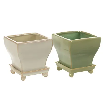 TEAL DISTRESSED 4" FOOTED POT