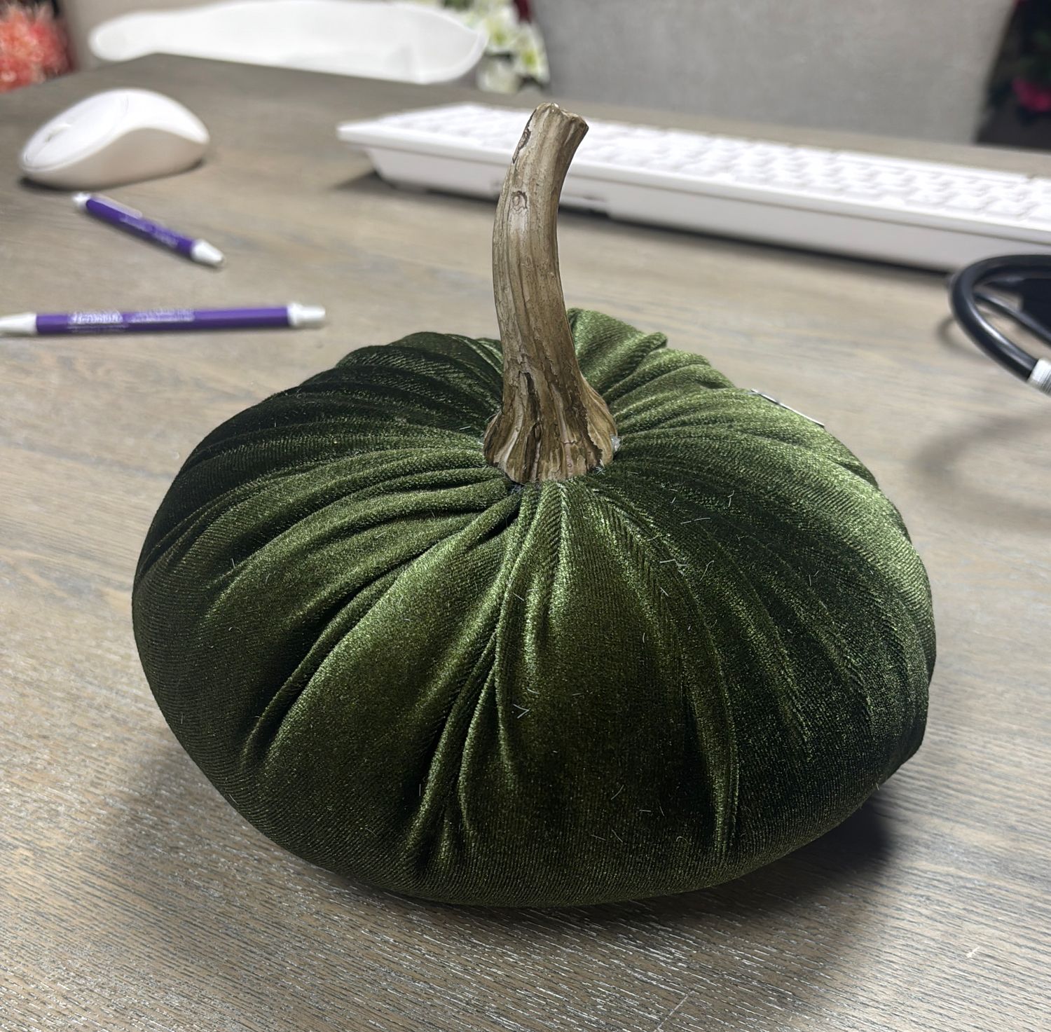 SMALL GREEN VELVET PUMPKIN