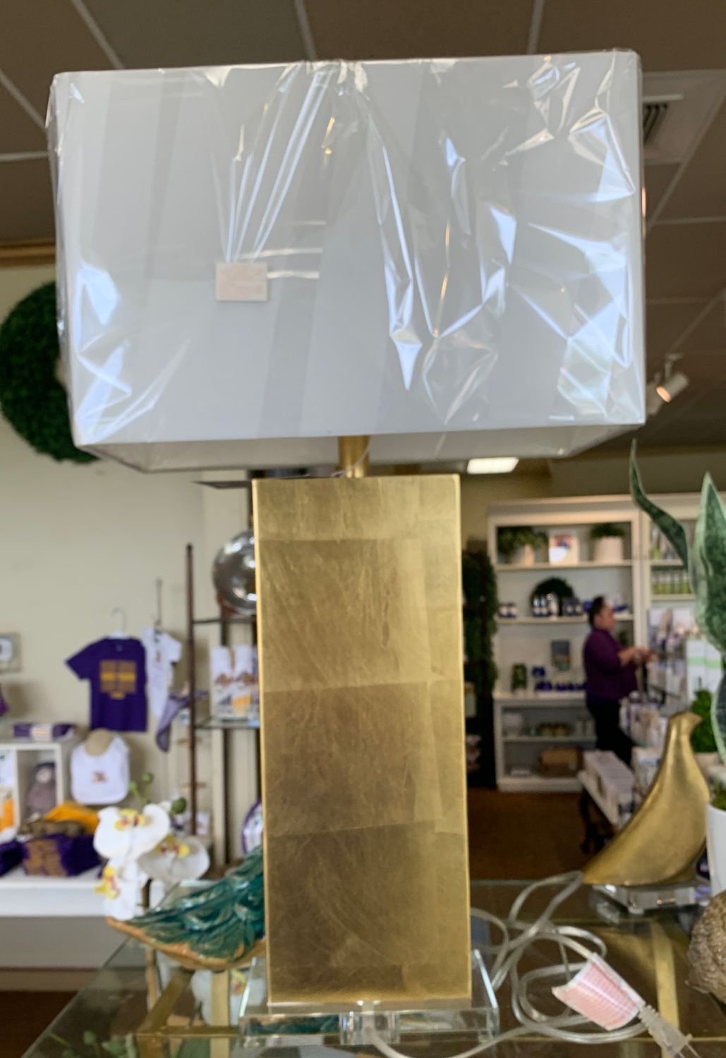 Gold lamp with clear vase