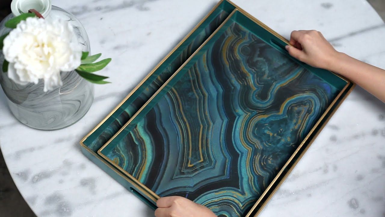 Effra Rectangular Blue Marbled Tray