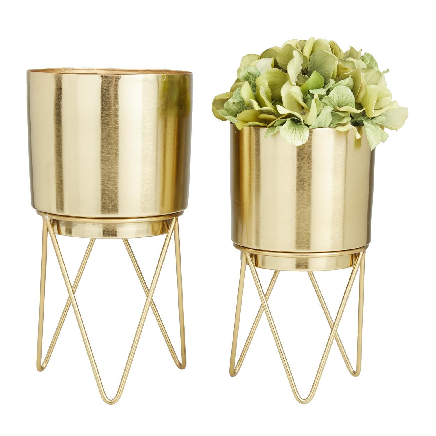 METAL PLANTER GOLD WITH REMOVABLE STAND - LARGE