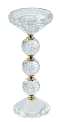 D3.5x9" CLEAR GLASS PILLAR CANDLE HOLDER W/ GOLD ALLOY ACCENTS