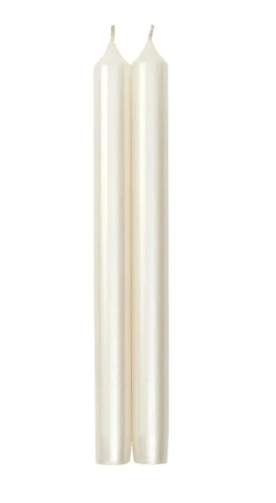 SET OF TWO PEARL WHITE 10 INCH TAPER CANDLE