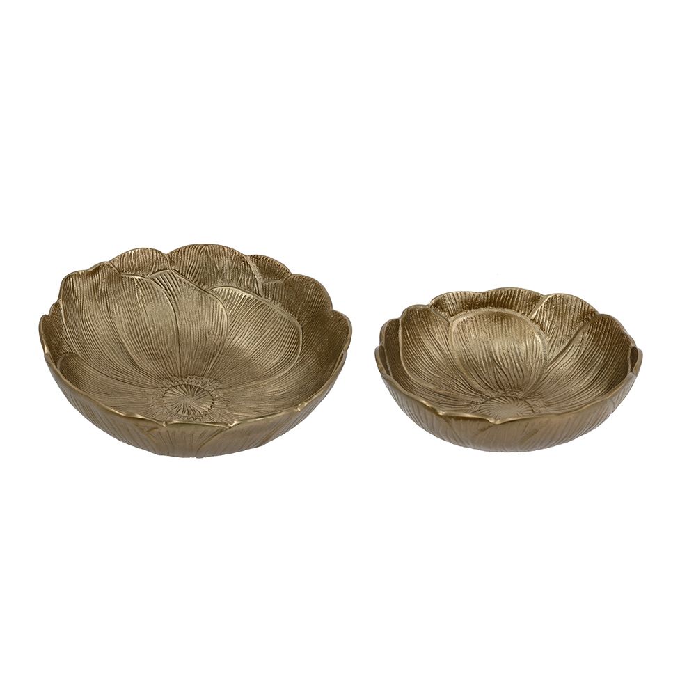 Gold Aluminum Bowls with Textured Leaf Design-SET OF 2