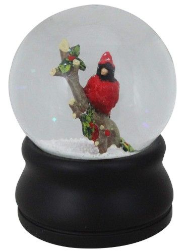5.75"H MUSICAL CARNINALS ON BRANCH SNOWGLOBE