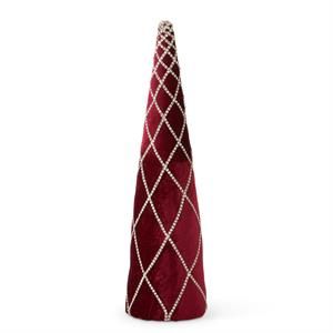 20" BURGUNDY VELVET CONE TREE W/GOLD RIBBON TRIM