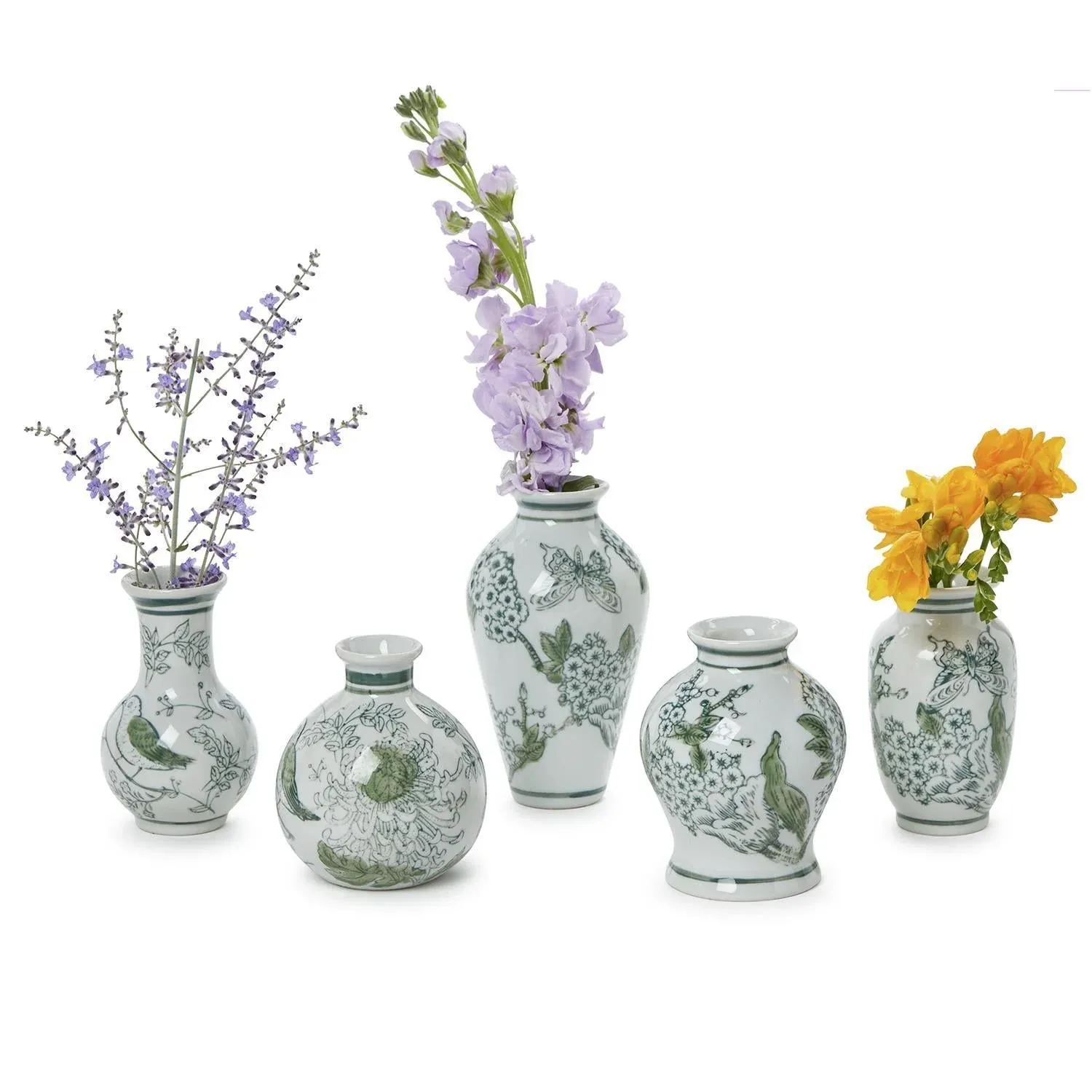 Green and White Chinoiserie Vases - SET OF 5