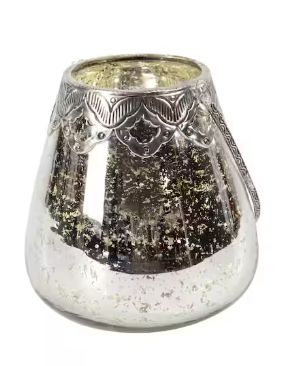 INDIA HANDICRAFTS METAL MERCURY GLASS VASE WITH HANDLE