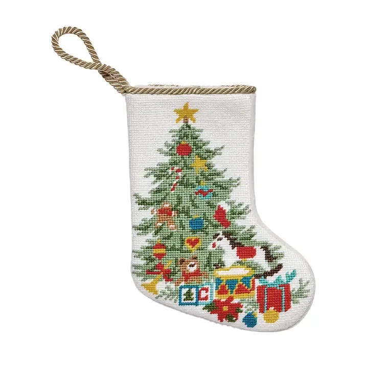CHRISTMAS TREE EMBROIDERED MINI STOCKING