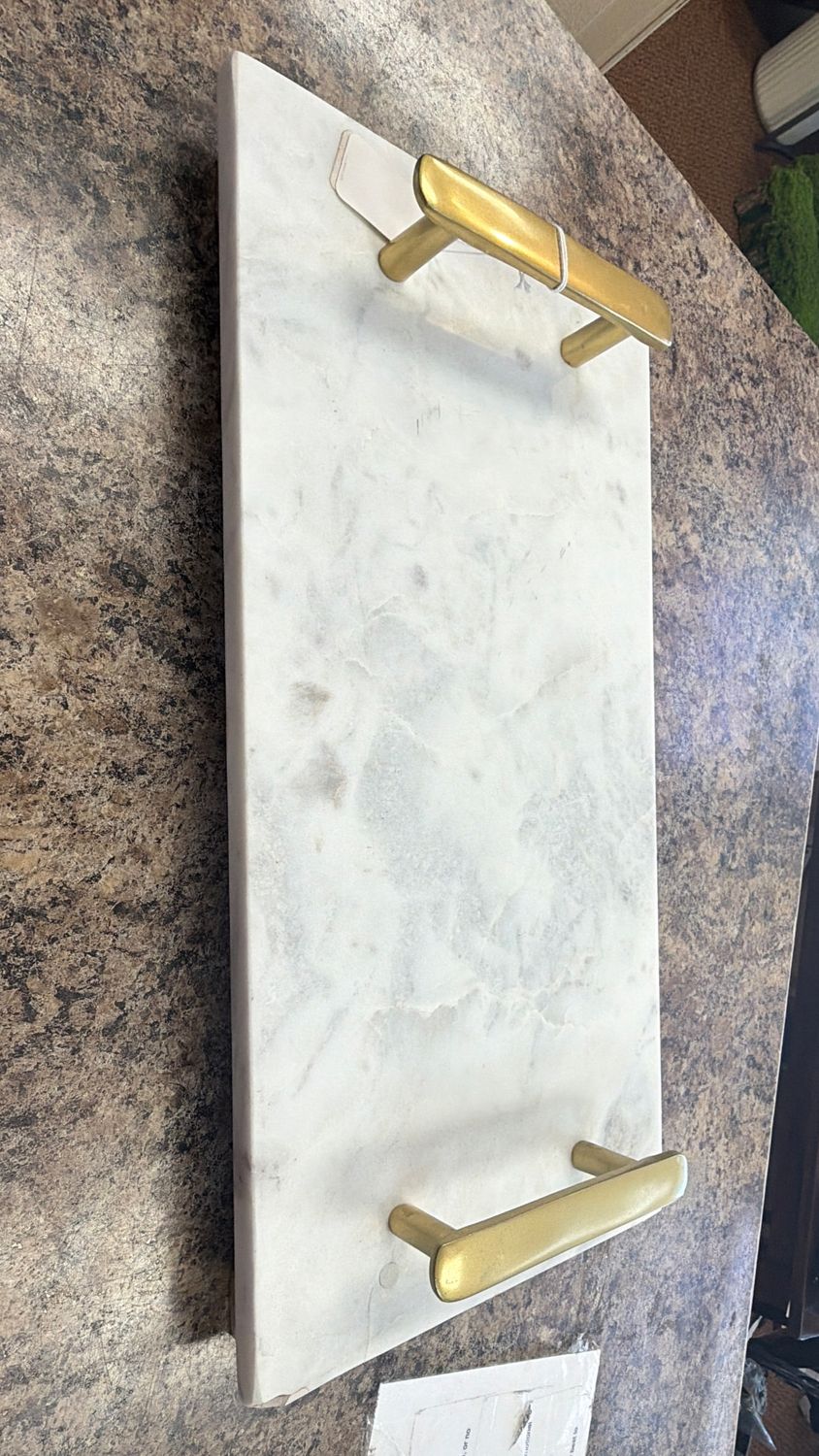 RAISED MARBLE TRAY WITH GOLD HANDLES