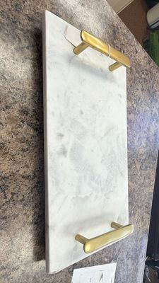 RAISED MARBLE TRAY WITH GOLD HANDLES