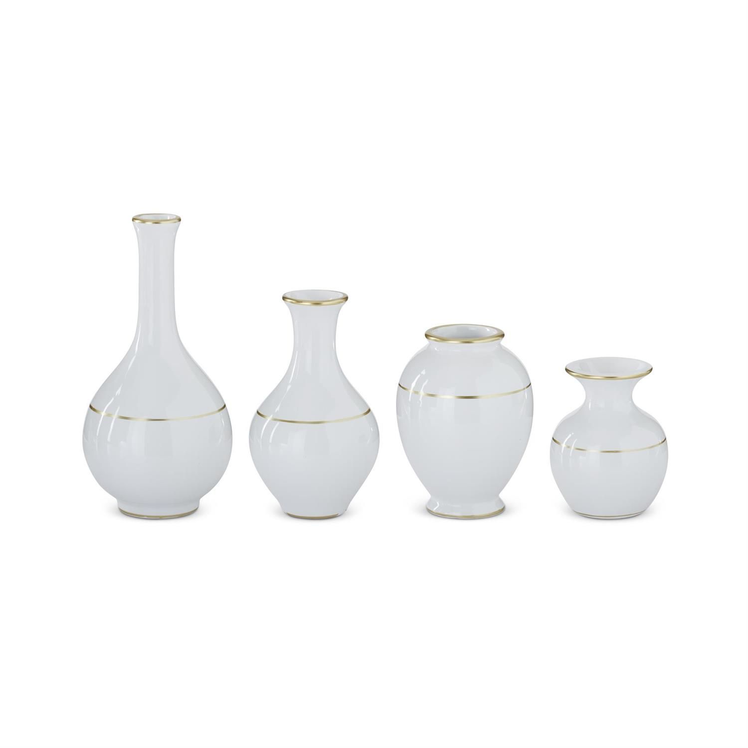 WHITE CERAMIC BUD VASE WITH GOLD STRIPE - I