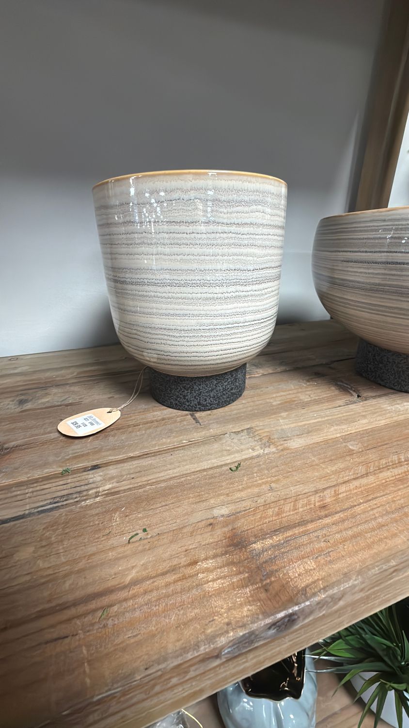 TAN STRIPE CERAMIC PLANTER