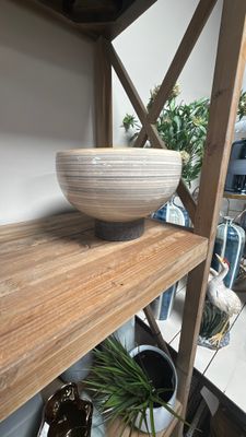 TAN STRIPE CERAMIC BOWL LARGE
