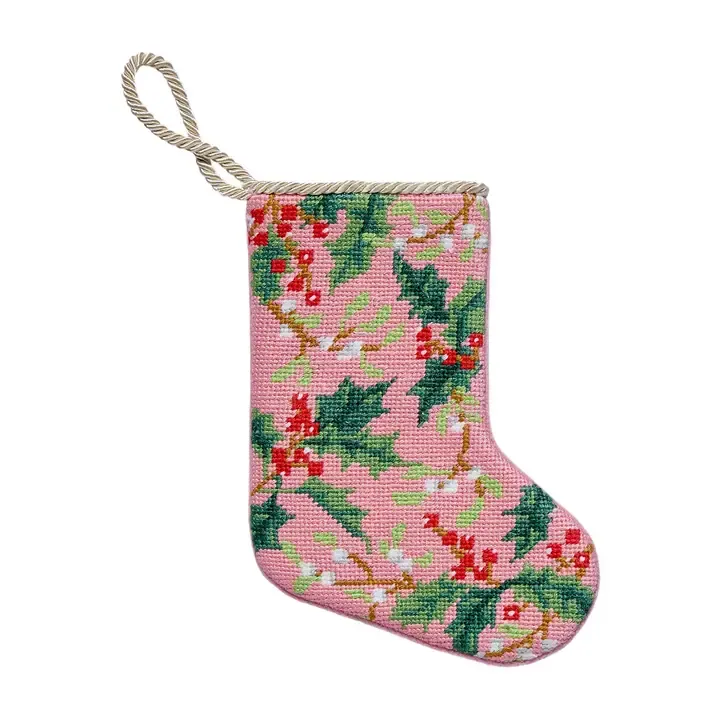 Holly Embroidered Mini Stocking