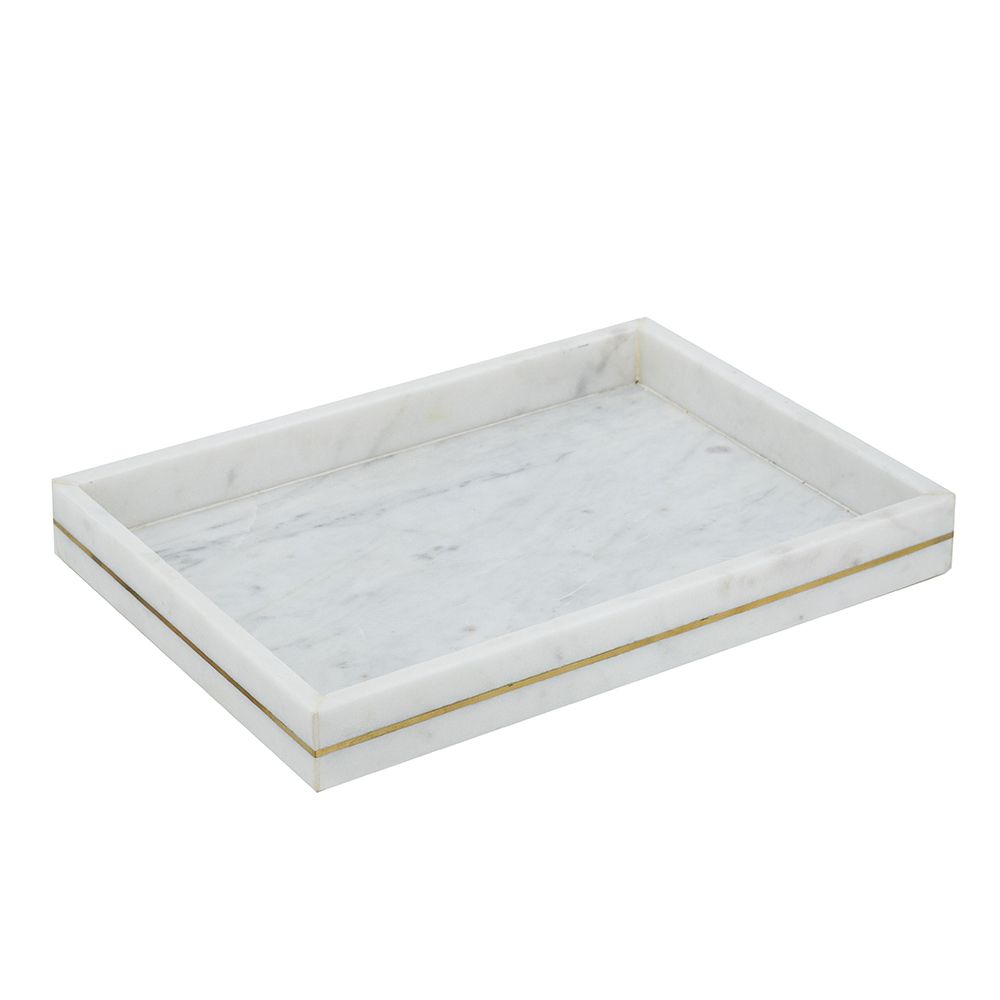 White Marble Tray with Brass Inlay
