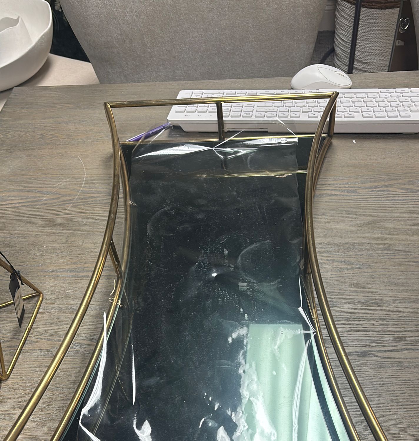 ANTIQUE BRASS LARGE MIRROR TRAY