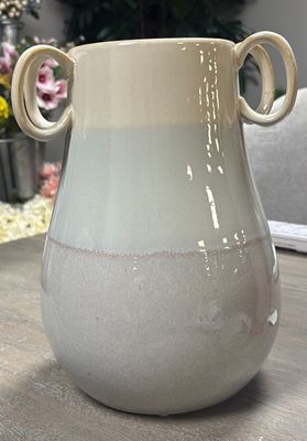 WHITE CERAMIC VASE WITH HANDLES - LARGE