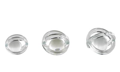 Clear Glass Geometric Orb Decorative Sculpture with Overlapping Rings and Ball Center - MD