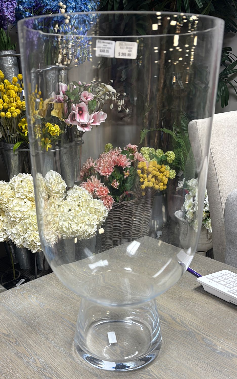 LARGE GLASS PEDESTAL VASE