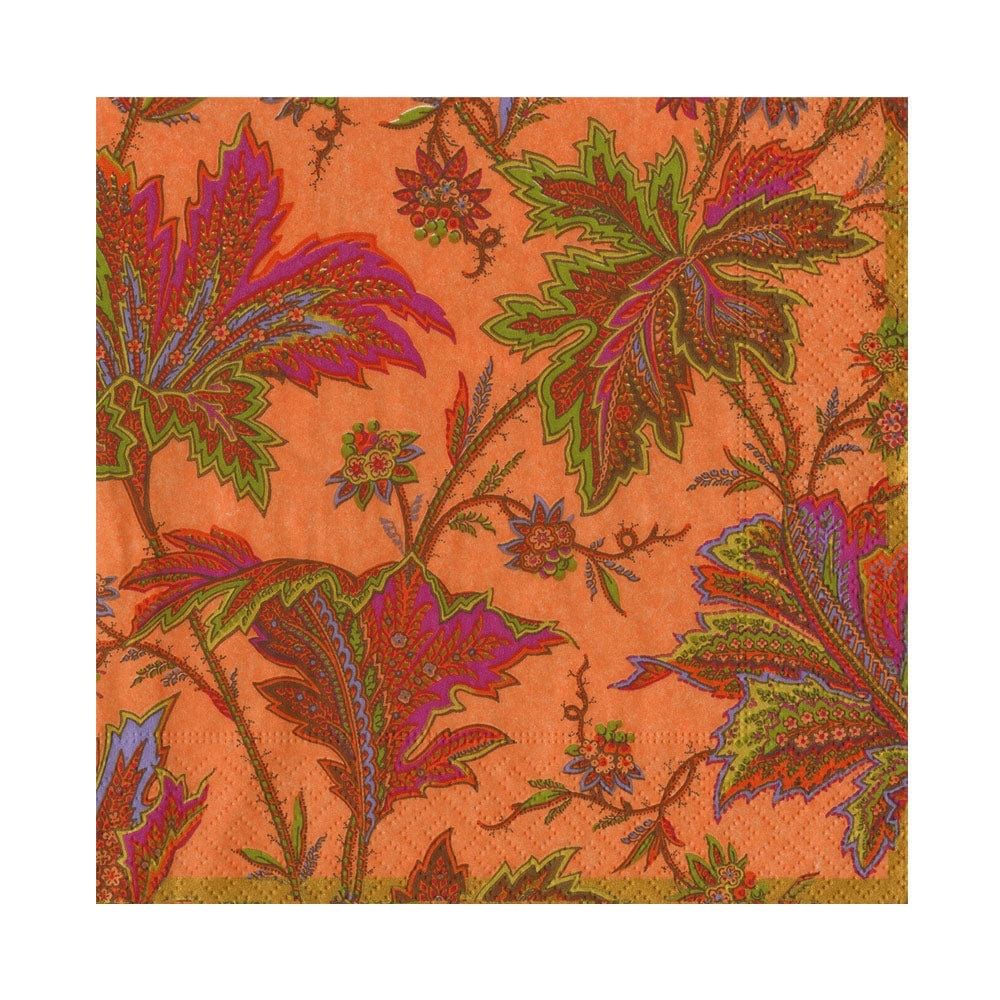 PAISLEY LEAVES CORAL COCKTAIL NAPKINS