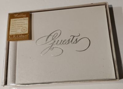 WHITE GUEST BOOK WITH SILVER LETTERING
