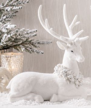 Flocked Deer with Wreath - SMALL