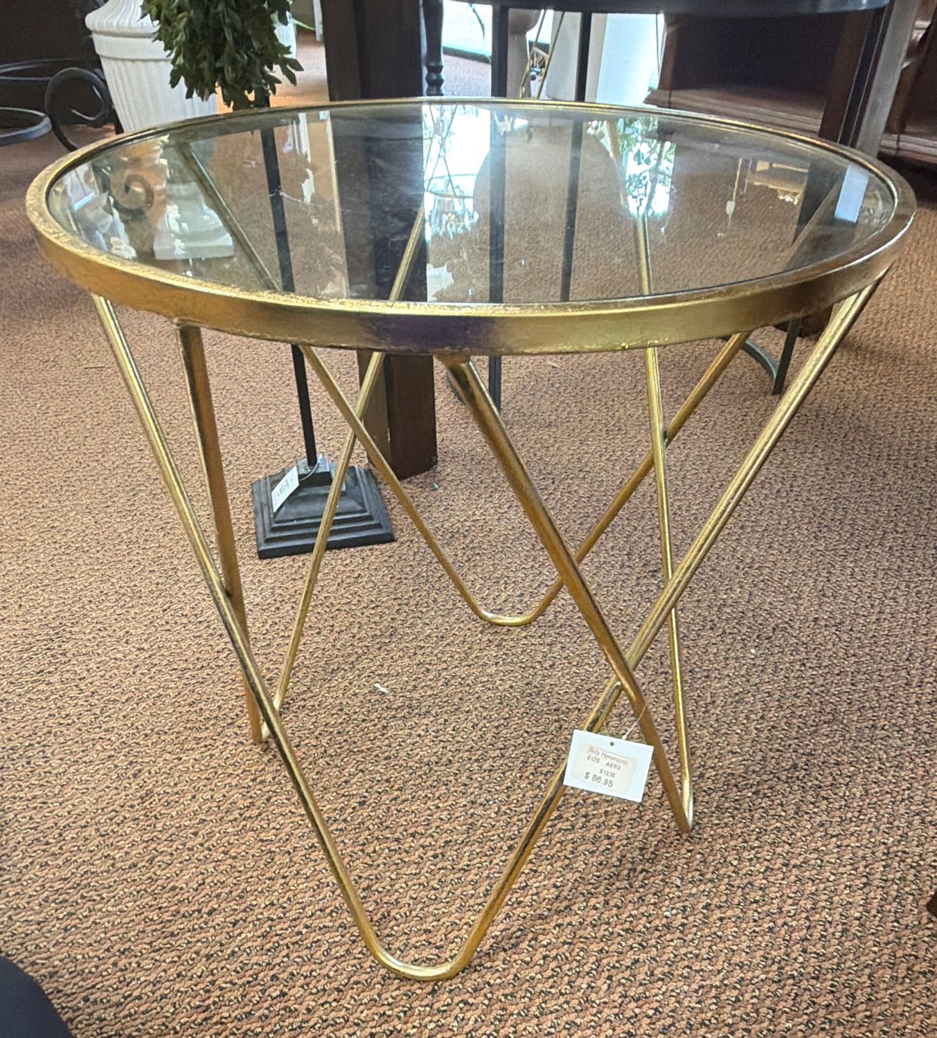 GOLD METAL SIDE END ACCENT TABLE WITH CLEAR TOP