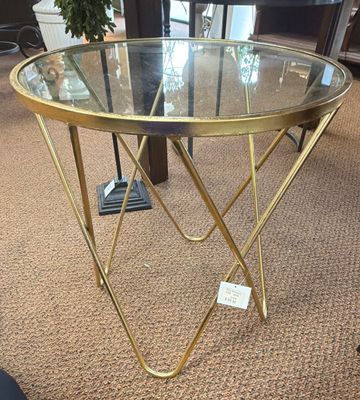 GOLD METAL SIDE END ACCENT TABLE WITH CLEAR TOP