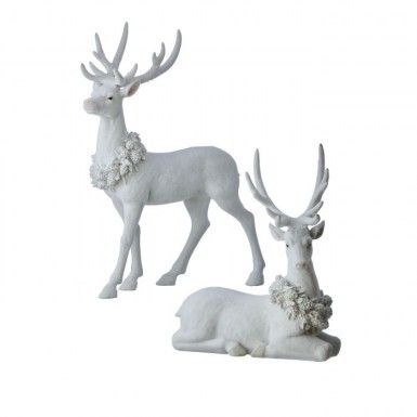 15.5" RESIN FROZEN FOREST FLOCK DEER