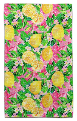 Lemons with Pink Background Waffle Weave Towel
