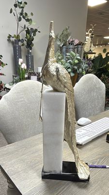 METALLIC PEACOCK ON MARBLE BASE